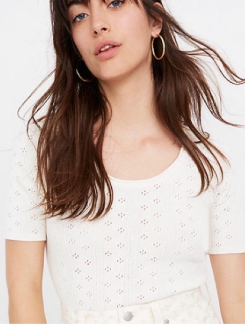 Madewell Short Sleeve Pointelle Williford Sweater Tee in White